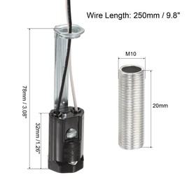 MECCANIXITY E12 Bulb Socket 3.08 Inch Height Candelabra Base LED Lamp Holder with 9.8 Inch Wire and M10 Lamp Pipes Nuts for Chandelier, Pack of 3