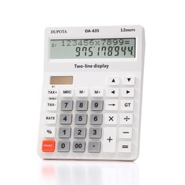 Desk Calculator Large Display Big Buttons with 12 Digits 2-line LCD, Dual Solar Power and Battery Calculators with Tax and Check Function for Office, Home, Accounting and Business Middle Size（OA-635）