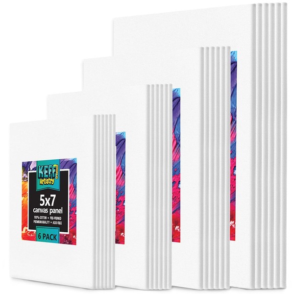 KEFF Canvases for Painting - 24 Pack Art Paint Canvas Panels Set Boards - 5x7, 8x10, 9x12, 11x14 Inches 100% Cotton Primed Painting Supplies for Acrylic, Oil, Tempera & Watercolor Paint