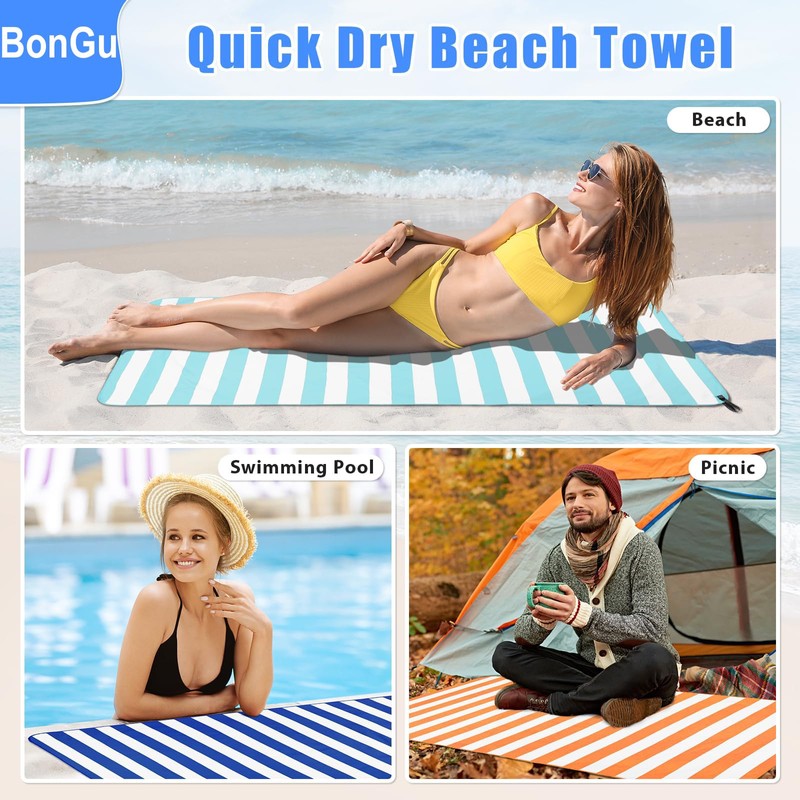 BonGu Beach Towel Set 180x80cm & 60x38cm Microfiber Travel Towels