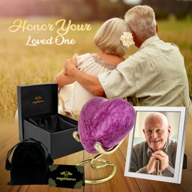 Heart Keepsake Urn for Human Ashes – Small Cremation Urn with Stand Gift Box & Velvet Bag – Mini Memorial Urn for Men Women – Metal Marble Texture Funeral Urn (Dark Pink)