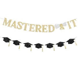 FHGG Glitter Mastered It Decorations Banner Gold Glitter Graduation Class of 2025 Banner Pre-Strung College Congrats Grad Congratulations Party Decorations & Decor with Tassel Pie Banner Party Decor College NO DIY