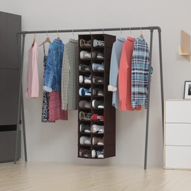 Libeder Hanging Shoe Organizer for Closet, Hanging Closet Organizers 20 Section Shoe Shelves, Space Saving Shoe Holder & Storage, Coffee, 12''W×12''Dx 50''H