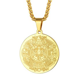 LUTAKU Mens Jewellery Aztec Mayan Calendar Pendants Necklace for Men Women Boys 316L Stainless Steel Hip Hop Chains for Men (295G)