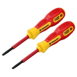 sourcing map 2pcs 1000v Insulated Electrician Screwdriver 5x75mm CR-V Magnetic Slotted Flat Head Insulation Screwdrivers