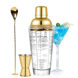 SAVORLIVING 14oz Glas Cocktail Shaker Set, Margarita Mixer Shaker mit eingebautem Sieb und Messbecher & Mischlöffel Set, Professionelles Barwerkzeug-Set für Barkeeper und Anfänger (Gold, 3PCS)