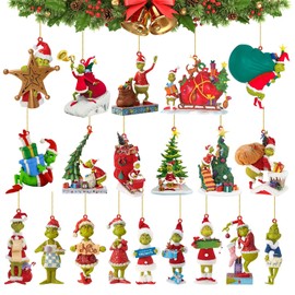 Grinch Christmas Tree Decorations, AENEY 20Pcs Acrylic Grinch Hanging Ornament Pendant Decorations for Xmas Tree Indoors Home Decor