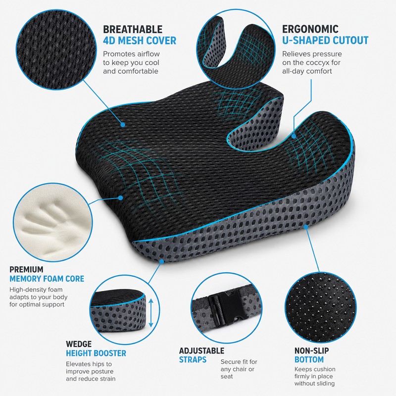 Memory Foam Car Seat Cushion for Driving – Wedge Height