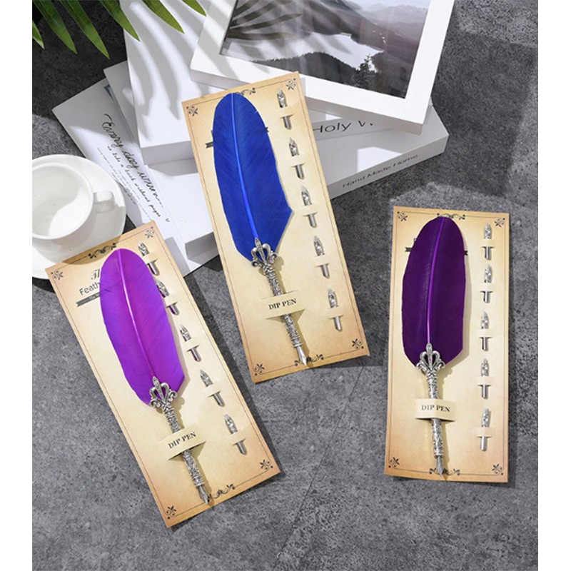 Gullor Calligraphy Feather Quill Pen and 5 Calligraphy Nibs for