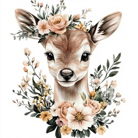QENSPE Diamond Art Kits for Adults, DIY Diamond Painting Cute Deer, Round Full Drill, 5D Flowers Diamonds Dots Sticker Painting, Mosaic Gem Arts Craft for Home Wall Decor 30x30cm
