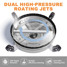 18" Pressure Washer Surface Cleaner with 4 Wheels, Stainless Steel Power Pressure Washer Attachment for Driveway Concrete Patio Cleaning, 2 Extension Wand Accessories, 1/4" Quick Connect, 4000PSI