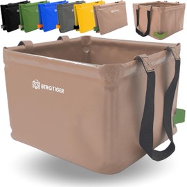 BERGTIGER® Folding Bowl Camping 18 L / 21 L with Extra Handle I Foldable Outdoor Washing Bowl & Sink I Washing Bowl Foldable for Washing I Robust Camping Accessories (Khaki/Olive - 21 Litres)