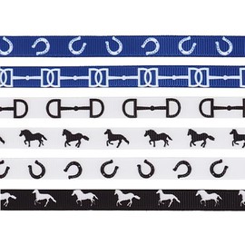 6 Pieces 3 Yards Horse Race Ribbon for Crafting Sewing, 3/8 Inch Black White Grosgrain Ribbons for Gift Wrapping, Sports Horse Racing Ribbons for Hair Bow Cheerleader Accessories