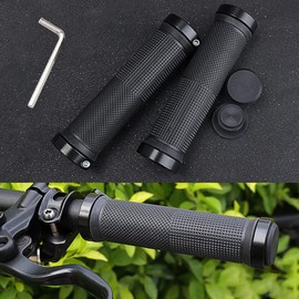 2Pcs Bike Handle Grips with Bike Handlebar Plugs and Wrench, Non-Slip Rubber Bicycle Grips for Foldable Mountain Bike Road Bike Tricycle BMX MTB Cycling Replacement Parts(Black)