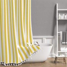 Yellow and White Stripd Shower Curtains for Bathroom Vertical Line Stripes Modern Bath Shower Curtain Set Minimalistic Simple Decorative Bathroom Accessories with 10 Hooks 59x70 Inch
