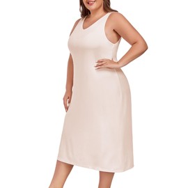 MANCYFIT Plus Size Full Slip for Women Long Slip for Under Dress Slips Tank Top Long Nightgown 20 Plus Nude