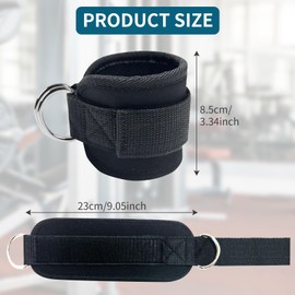Gym Ankle Cuff, 2 PCS Ankle Straps for Cable Machines D-Ring Weight Lifting Ankle Strap Gym Ankle Straps for Kickbacks Leg Extensions Curls and Hip Abductors (Black)