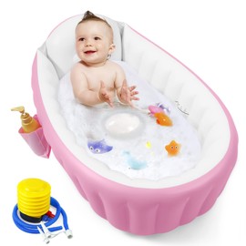 PandaEar Baby Inflatable Bathtub, Portable Travel Baby Infant Bath Tub Toddler Bathtub with Air Pump, Foldable Non-Slip Shower Basin Mini Air Swimming Pool for Newborn (Pink)