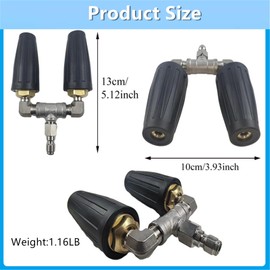 Dual Turbo Nozzle Pressure Washer, 360° Rotating Pressure Washer Turbo Nozzle with 1/4" Quick Connector for Power Washer, 2.5 Orifice Twin Turbo Nozzle, 4000 PSI Max, 4-6 GPM (Black)