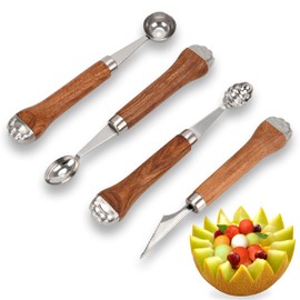 4 Pack Melon Baller Scoop-Melon Baller-Fruit Spoon-Wooden Handle Grapefruit Spoons