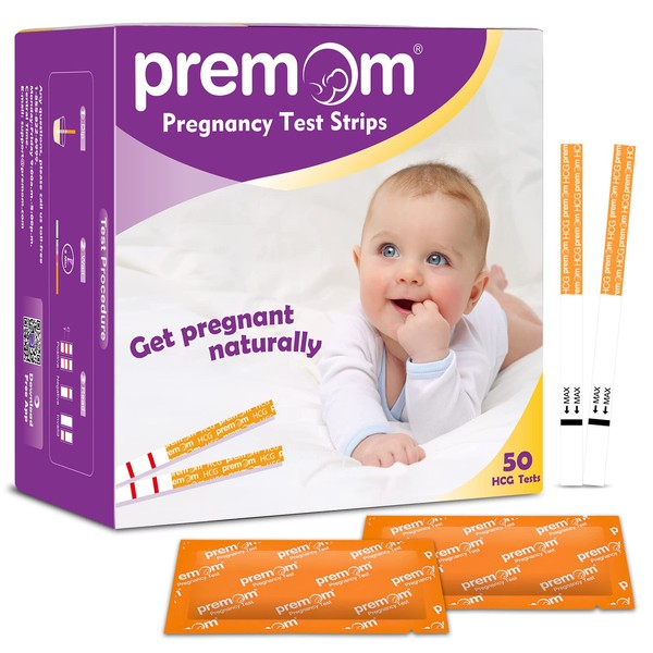 Premom Pregnancy Test Strips: 50 Pack Early Detection Pregnancy Test Kit HCG Tests Strip Bulk - Highly Sensitive Urine Test at Home