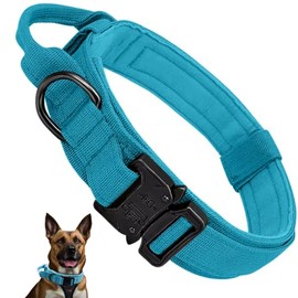 Tactical Dog Collar with Handle, Military Dog Collar, Heavy Duty Collars for Medium and Large Dogs Breeds, Adjustable Heavy Duty Collar, Dog Collars Large Breeds (Blue, X-Large(21-24.5) Inch)