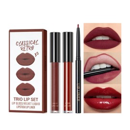 3 Stück Schwarzer Lippenstift Set Matt Lipgloss Lipliner Schwarz Langanhaltender Hochpigmentiert Wasserfester Lippenstifte 24 Stunden Halt