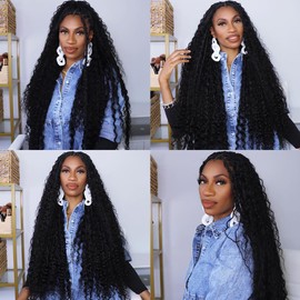 Crochet Boho Box Braids with Human Hair Curls Pre Looped Goddess Box Braids With Human Hair Curly Ends Crochet Hair for Black Women Natural Color 30inch 1 Pack 40 Strands