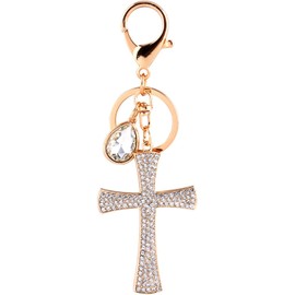 Llavero con Forma de Cruz con Diamantes de Imitación Brillantes, Dijes para Bolso con Llavero, Regalo para Mujeres y Niñas