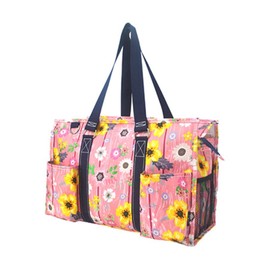 NGIL Utility Water Resistant Tote Bag, Top Zipper Closure, Perfect Gifts for Working Women, Nurses, Gym bag (Country Flowers-navy)