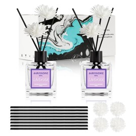 AurassenseECSL Reed Diffuser Set - 2 Bottles (1.69 fl oz/50ml Each) with 8 Sticks & 4 Decorative Flowers, Gardenia Aromatherapy Fragrance for Home, Bathroom, and Office Decor (Lavender)