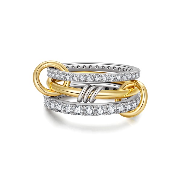 TLY Gold Silver Stackable Rings for Women Mixed Metal Interlocked