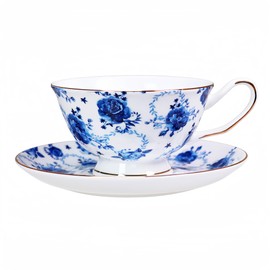 PMNING Tea Cup and Saucer Set Royal Garden Style Tea Coffee Cup with Saucer 7 Ounces Bone China Teacup and Saucer Set