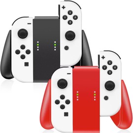 Gepicest Switch Accessories Grip Holder for Joycon Controller Compatible with Switch Handheld Remote, Kit Set Grips Holder for Dual Joycon Remote Controller Black Red 2 Packs