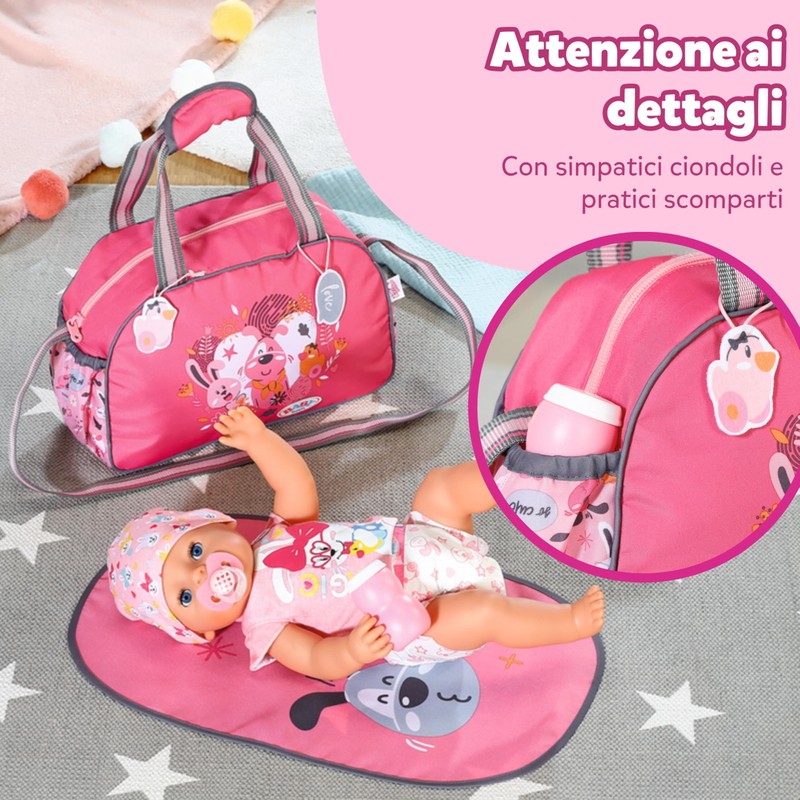BABY born Borsa per pannolini rosa/grigia per bambole – Include