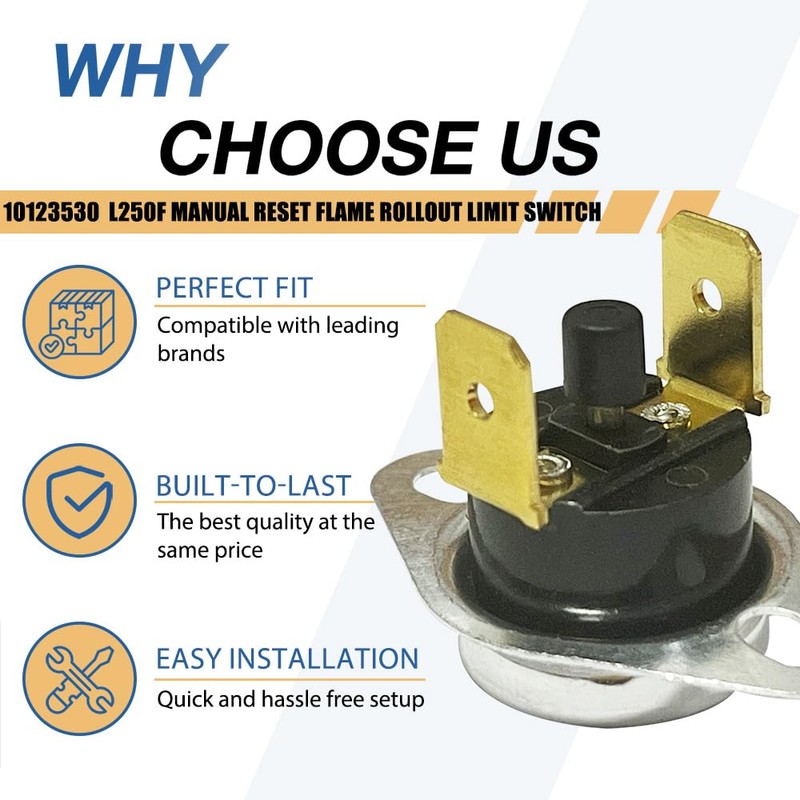 2-Pack 10123530 Furnace Thermostat L250F Manual Reset Flame Rollout Limit