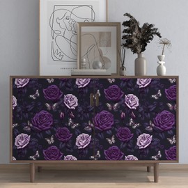 BOKEBEVE Dark Purple Floral Wallpaper Butterfly Contact Paper Renter Friendly Wallpaper for Backsplash Shelf Liner Cabinet Countertop Removable 17.5 x 118In