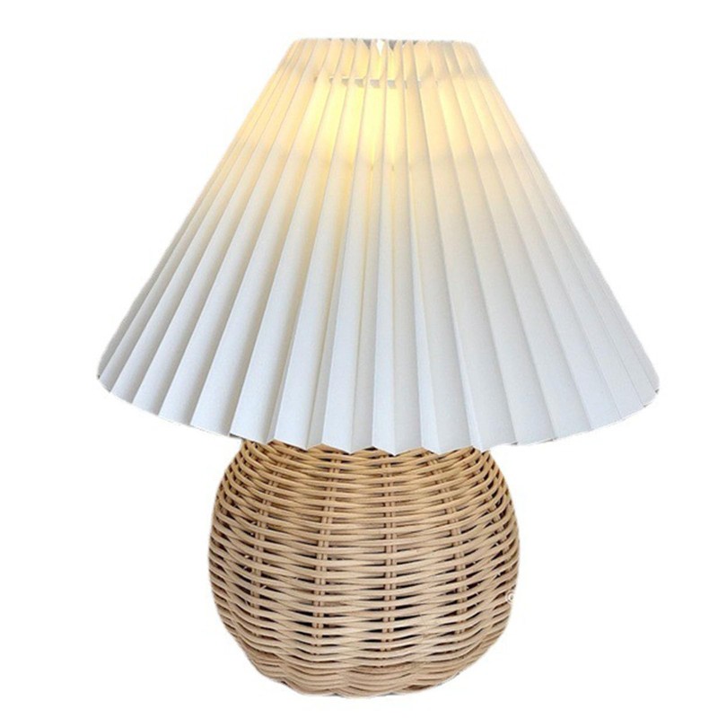 Mingzhe Rattan Pleated Table Lamp - Vintage Aesthetic - Brown