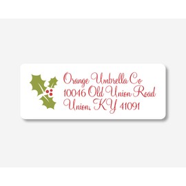 60ct - Christmas Return Address Labels, Holly Return Address Stickers, Holiday Address Stickers (#392-WH)