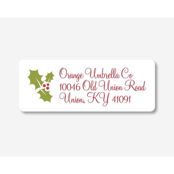 60ct - Christmas Return Address Labels, Holly Return Address Stickers,