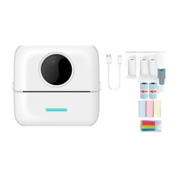 Mini Portable Printer, Inkless Sticker Printer, Portable Wireless Printer for Smartphone with 3 Thermal White Paper, 2 Adhesive Sticker Paper, 3 Colored Thermal Paper, 1 Label Paper and Crayons