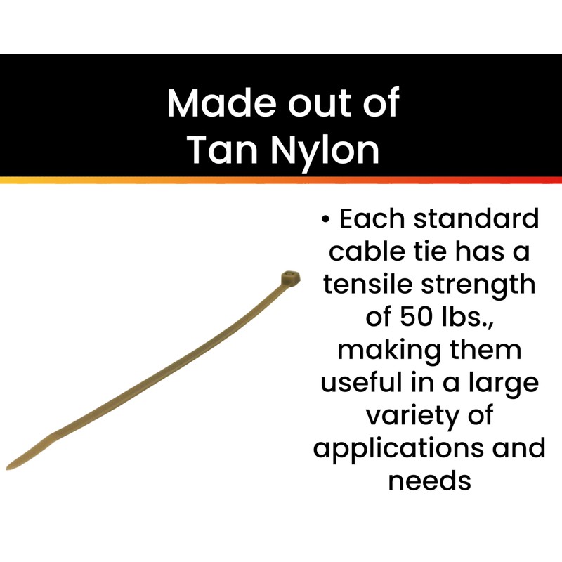 Pro Tie CFT8SD100 8-Inch Tan Nylon Standard Duty Cable Ties,