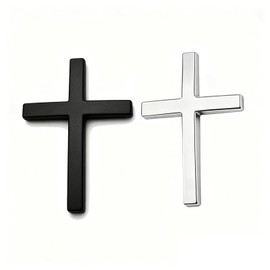Rxwstt 2PCS Mixed Matte Black & Polished Silver Solid Metal Cross Car Emblems, Heavy Duty 3D Waterproof Self Adhesive Decals for Car Truck SUV Exterior