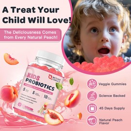 Probiotics for Kids, Children's Probiotic-Multivitamin Gummies with 5 Billion CFUs for Digestive Health & Immune Support, with Vitamins, Prebiotics, Minerals, Natural Peach Flavor, 44 Servings