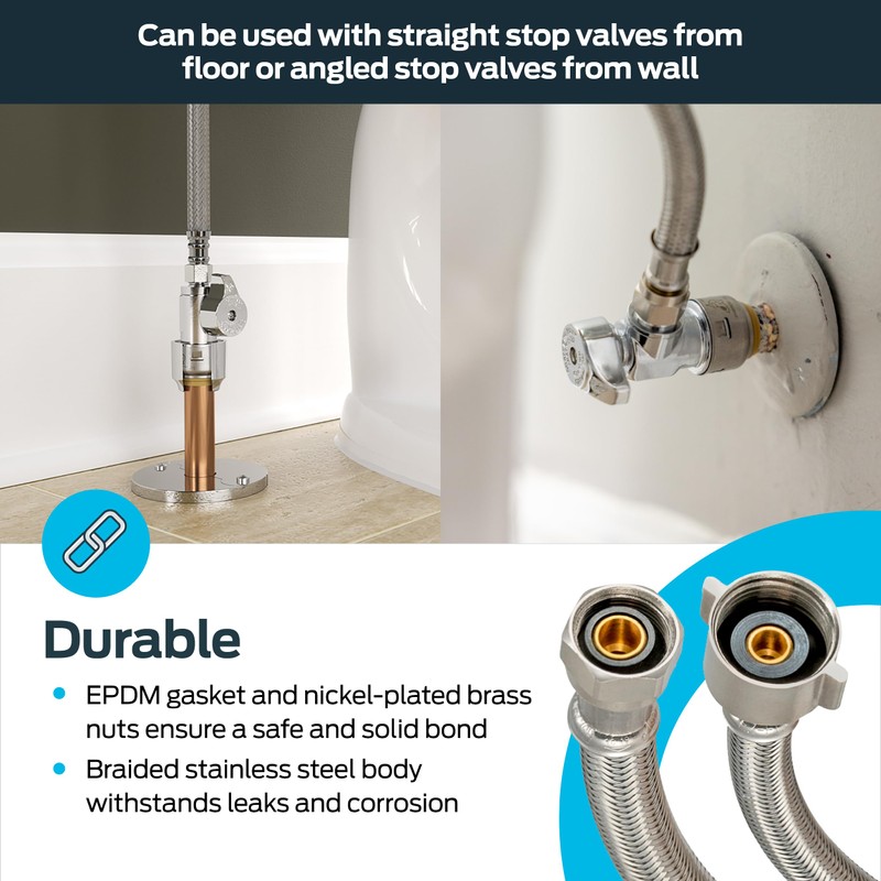 Eastman 16 Inch Steel-Flex Toilet Connector, Braided Stainless Steel Supply