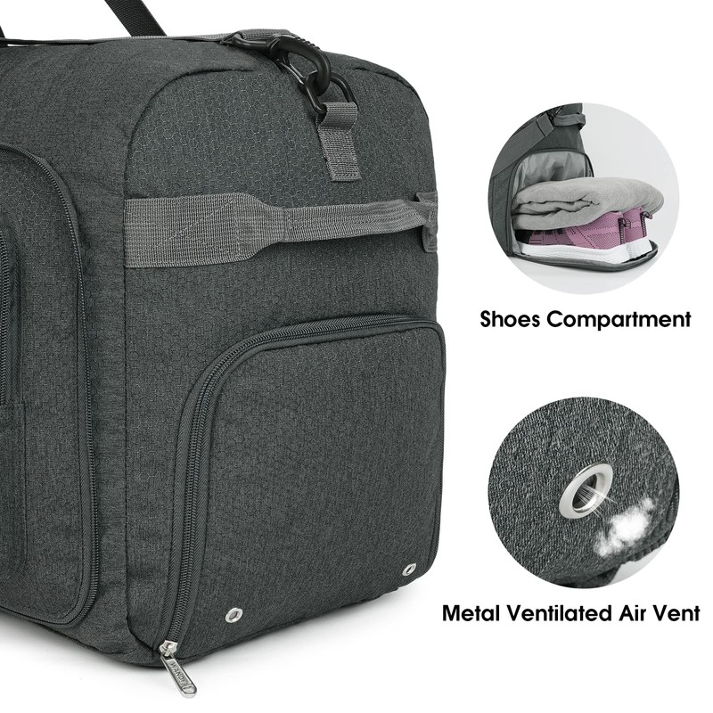 WANDF Travel Duffle Bag 65L Shoes Compartment Foldable Overnight Weekender