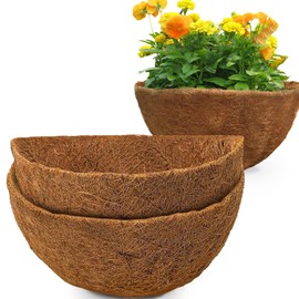 GOTVUGE 2 Packs Half Round Coco Coir Liner 14 Inch, Natural Coconut Fiber for Indoor and Outdoor Garden Hanging Basket Liners in Window Boxes
