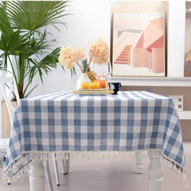 Midsummer Breeze Buffalo Plaid Rectangular Tablecloth-Cotton Gingham Table Cloth for Kitchen Restaurant Farmhouse Spring Summer Easter Décor (Rectangle/Oblong, 55x120,Blue)