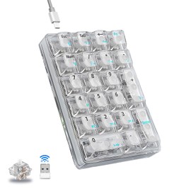 AULA 21 Key Tri-Mode Number Pad, Transparent Numpad Wireless, Hot Swappable Mechanical Numpad, Number Pad Keyboard with Transparent Keycaps, 18 Backlight Numeric Keypad (White)