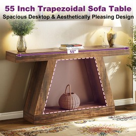 HIGREENA 55 Inch Entryway Table, 2-Tier Narrow Farmhouse Rustic Wooden Trapezoidal Console Table with Storage for Living Room, Hallway, Foyer Accent Sofa Table Behind Couch - Rustic Brown
